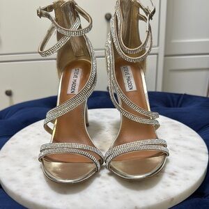 Steve Madden Gold Stiletto Heels with Rhinestone Straps
